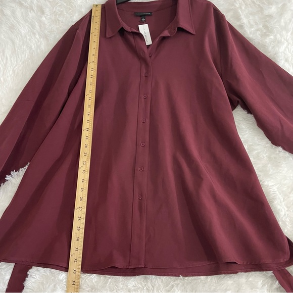 Lane Bryant Button Down Top With Belt Woman’s Size 26 cranberry color - Picture 6 of 6